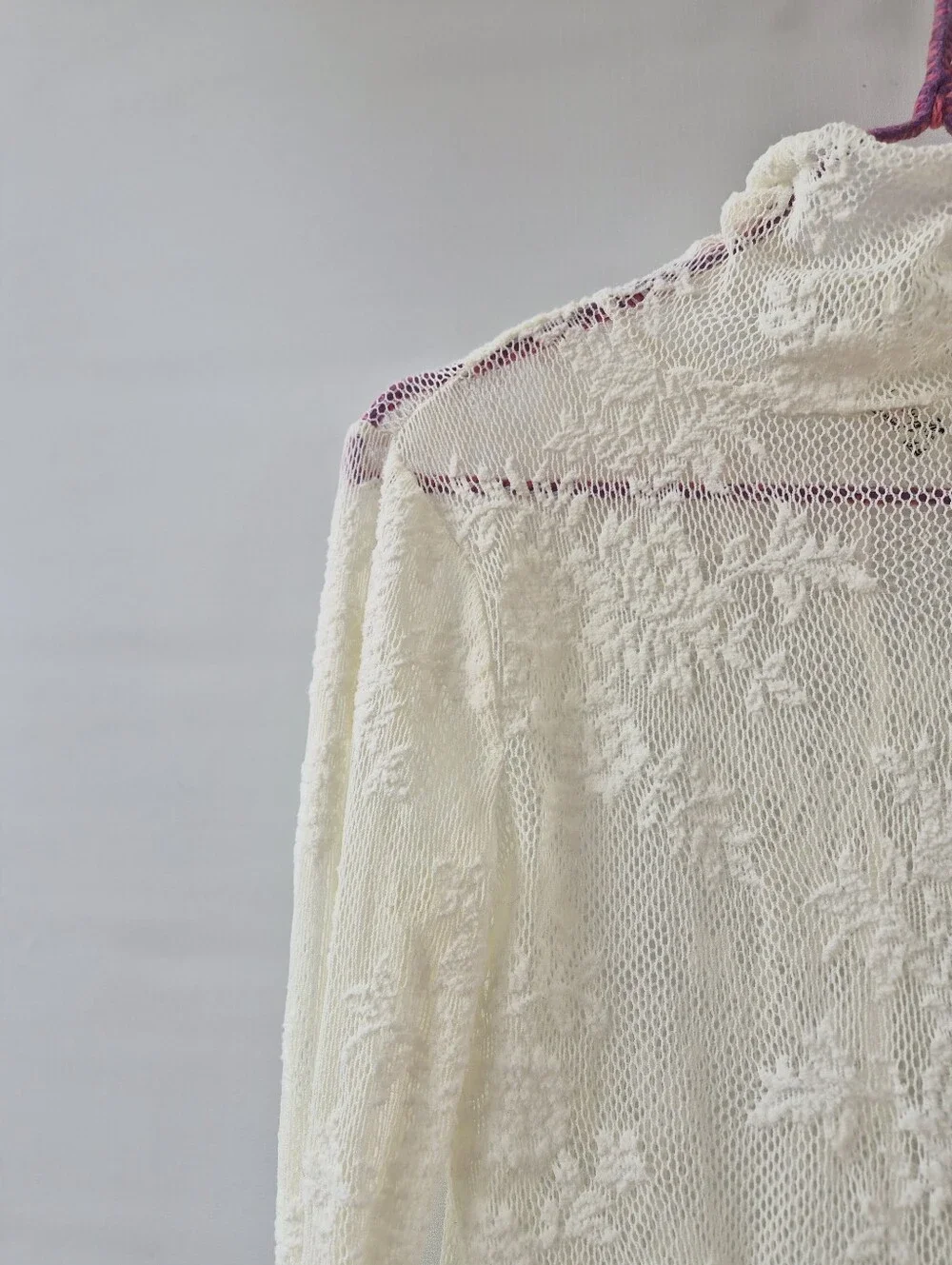 Free People Lady Lux Cream Sheer Lace Top S Coquette Fairycore Mesh Layering